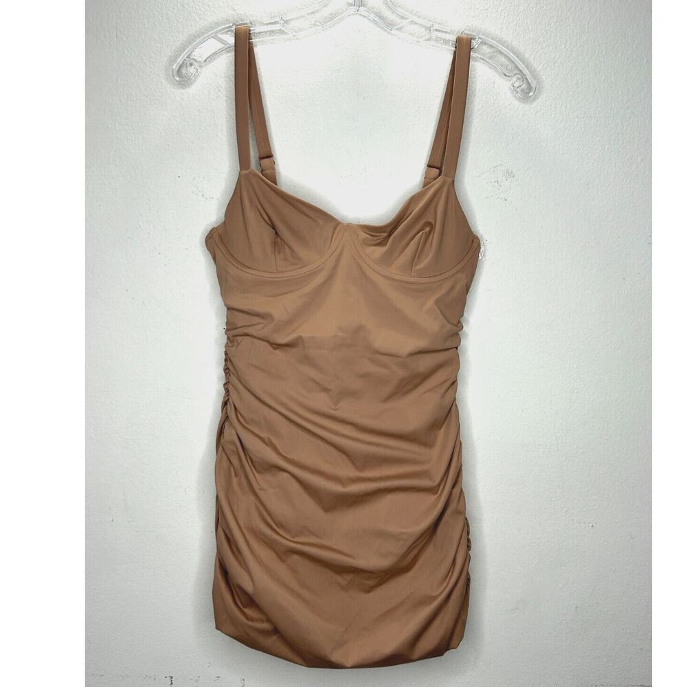 NWT Skims Sienna Tan Sculpting Ruched One Piece Bathing suit Swim Dress Small